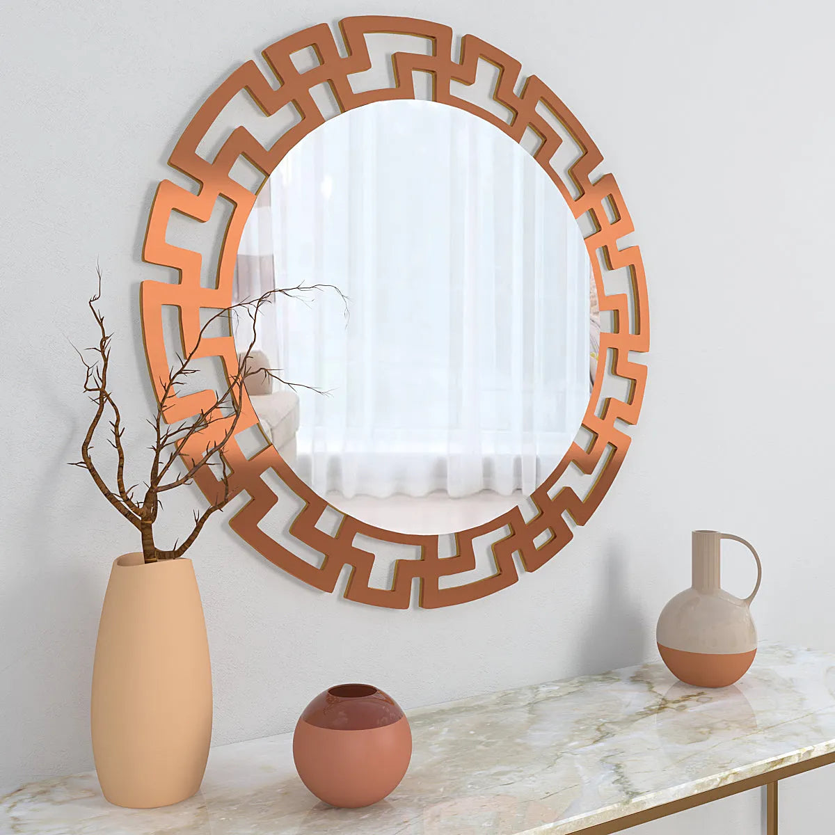 Modern Geometric Designer Copper finish Round Vanity Mirror