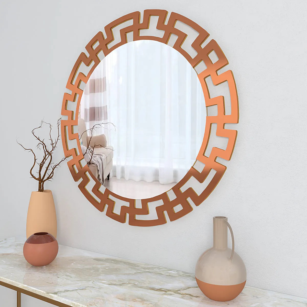 Modern Geometric Designer Copper finish Round Vanity Mirror