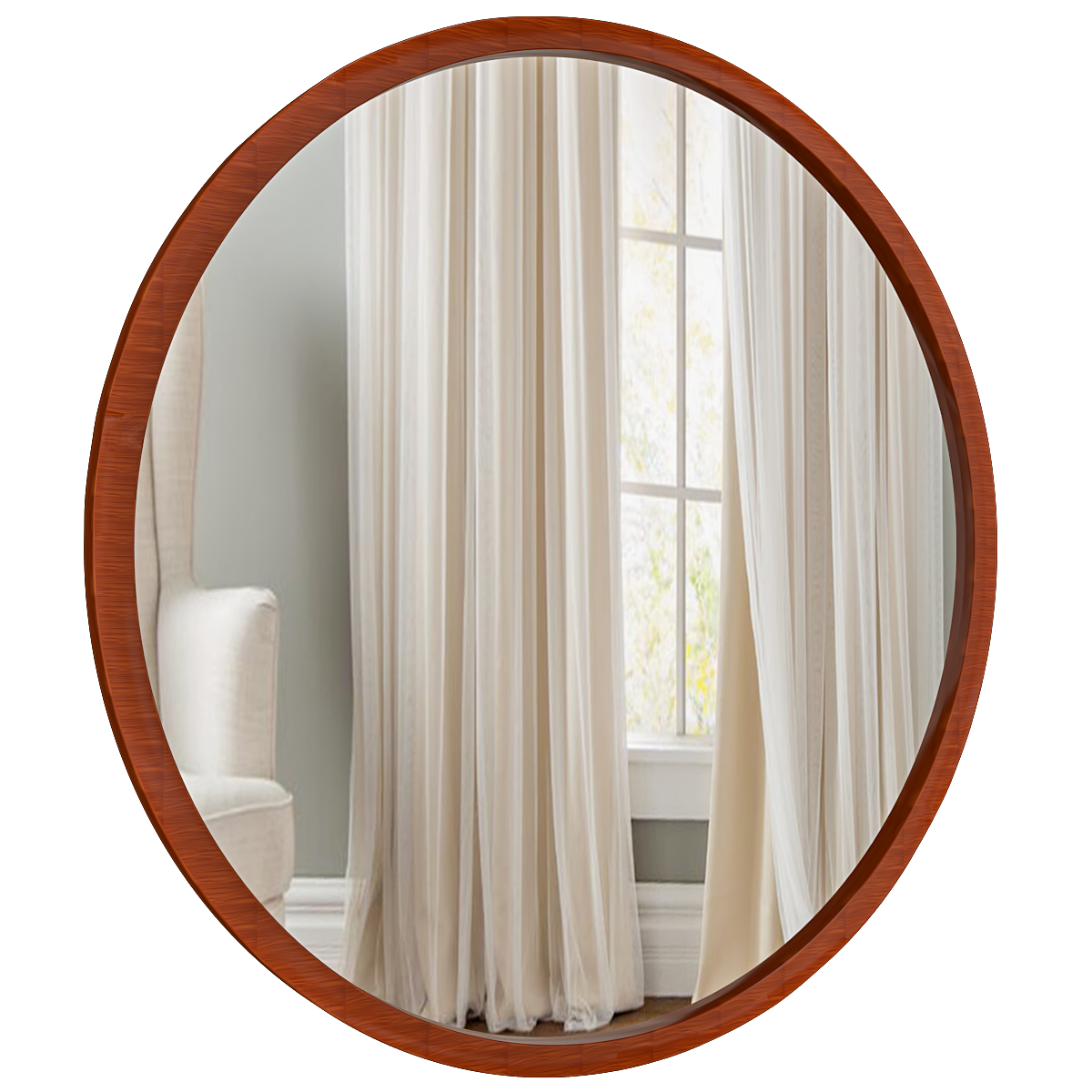 Minimalist Walnut (Brown) Finish Wooden Round Wall Mirror