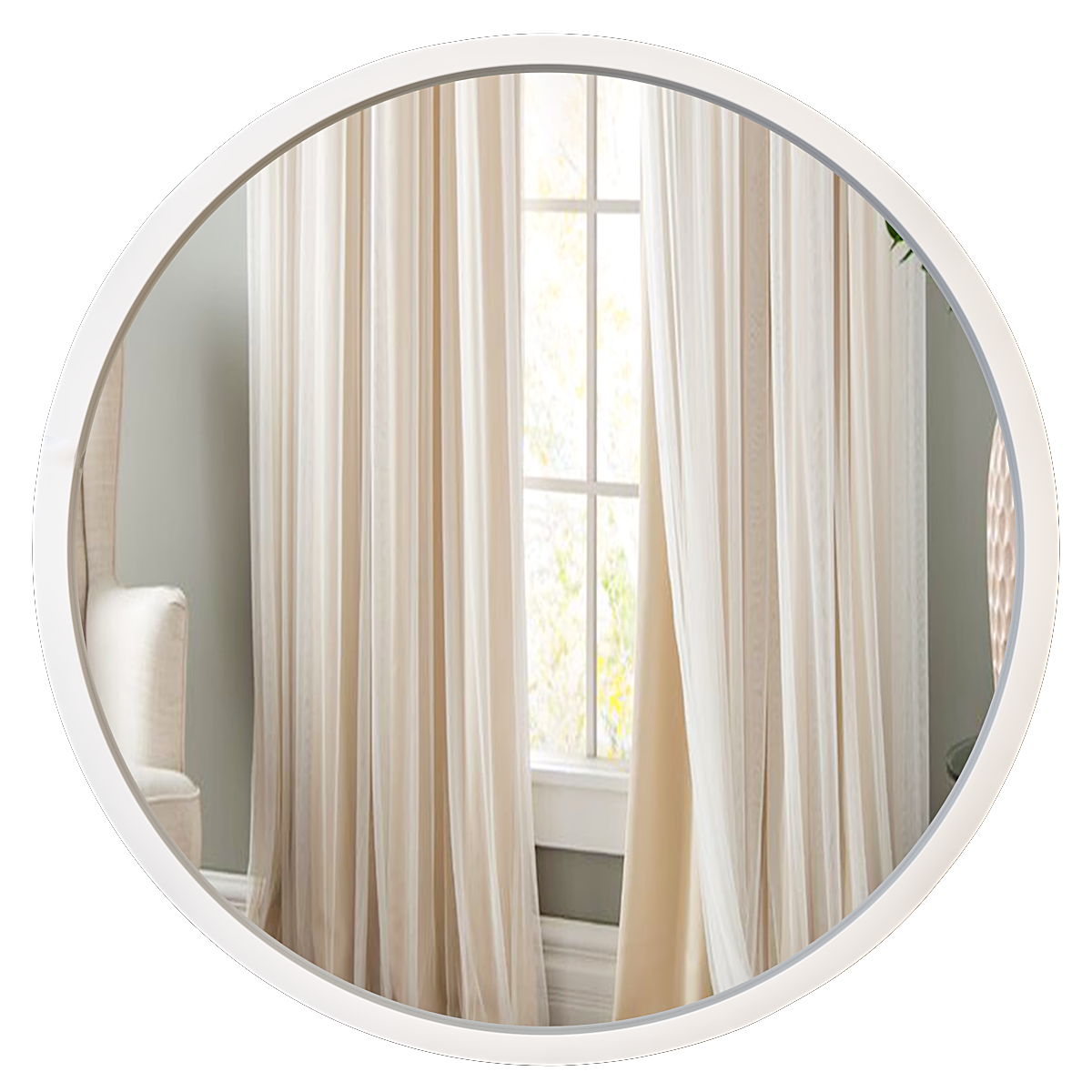 Minimalist White Finish Wooden Round Wall Mirror
