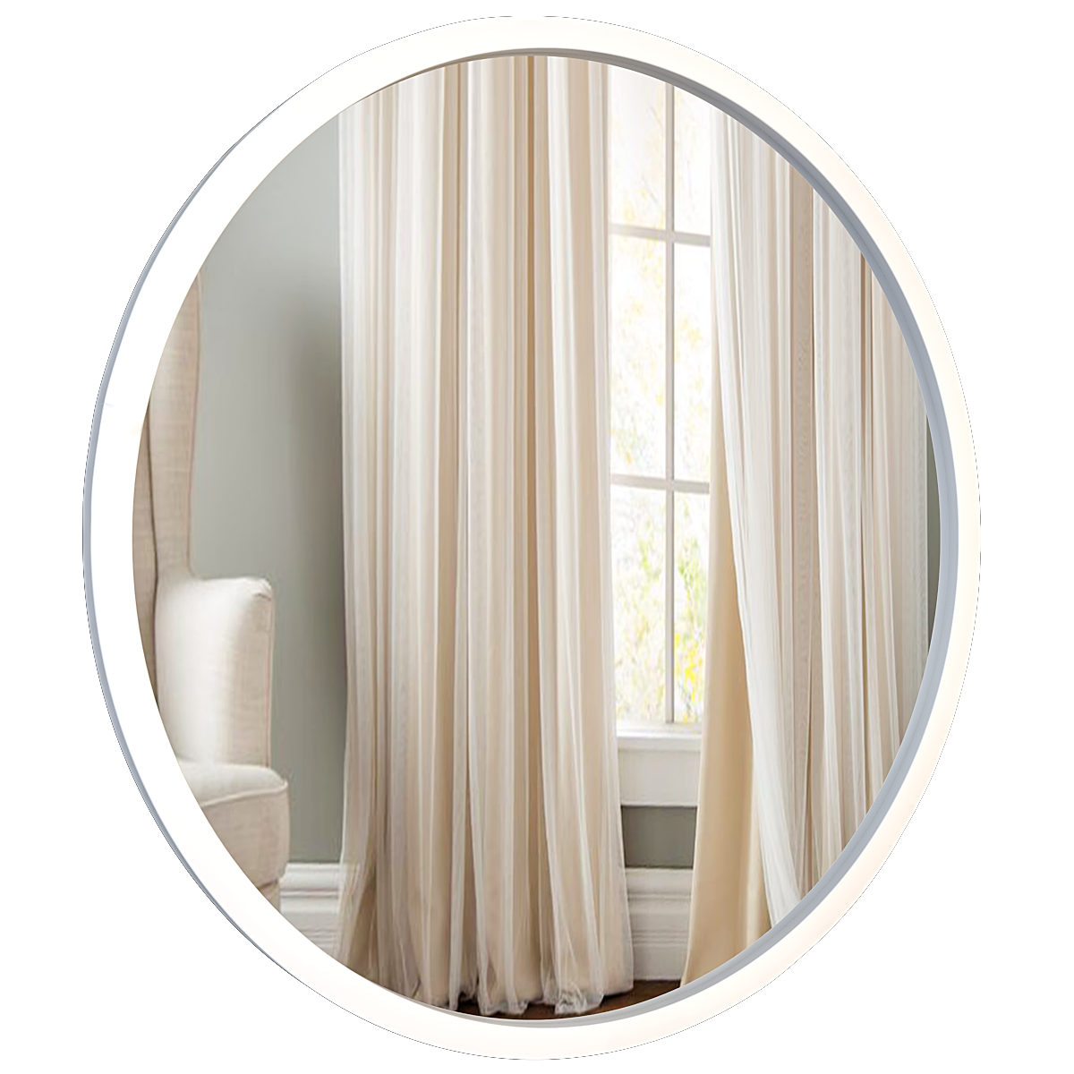 Minimalist White Finish Wooden Round Wall Mirror