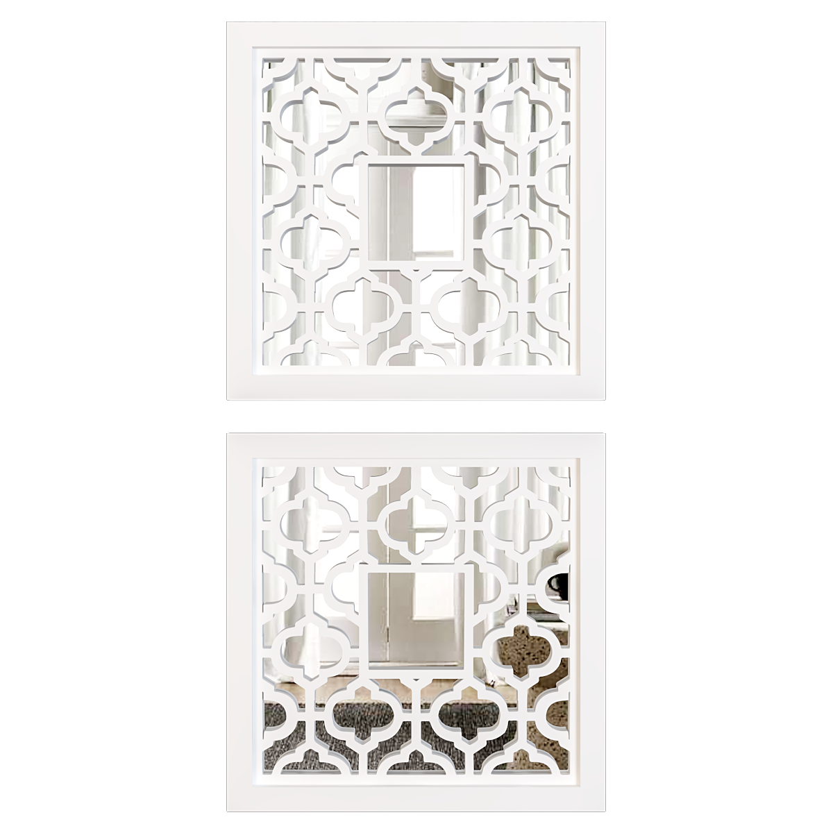 Set of 2 Wooden Frame Bohemian Style Decorative Wall Mirror