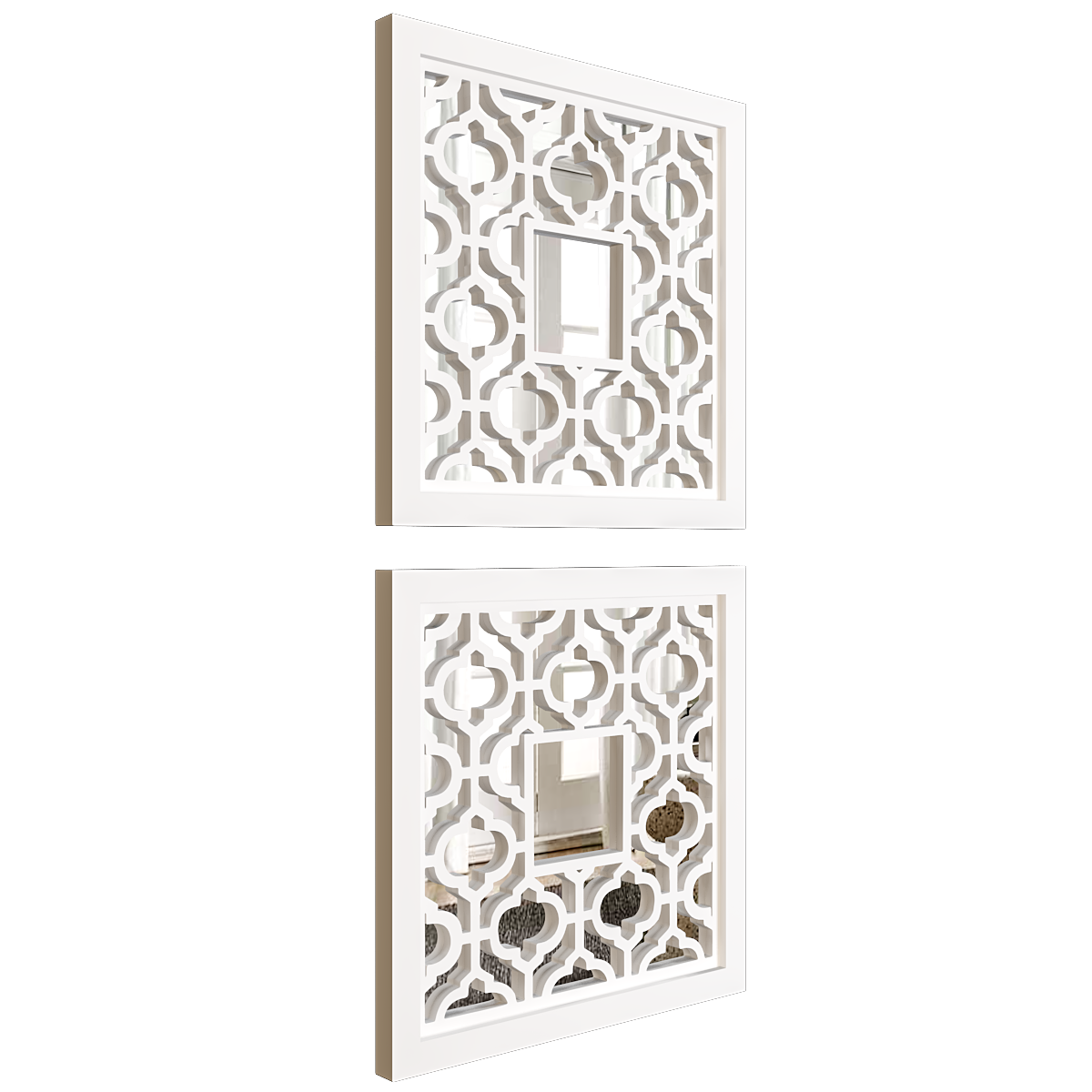 Set of 2 Wooden Frame Bohemian Style Decorative Wall Mirror