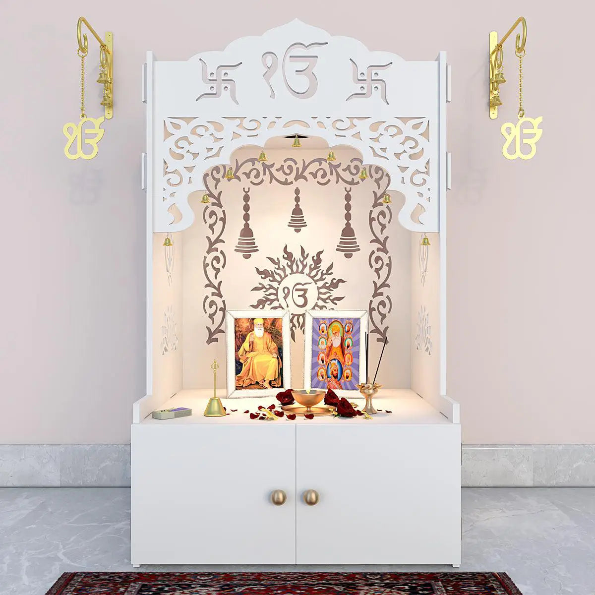 Ek Omkar Serenity Home Temple (Pooja Mandir) with Inbuilt Focus Light - White