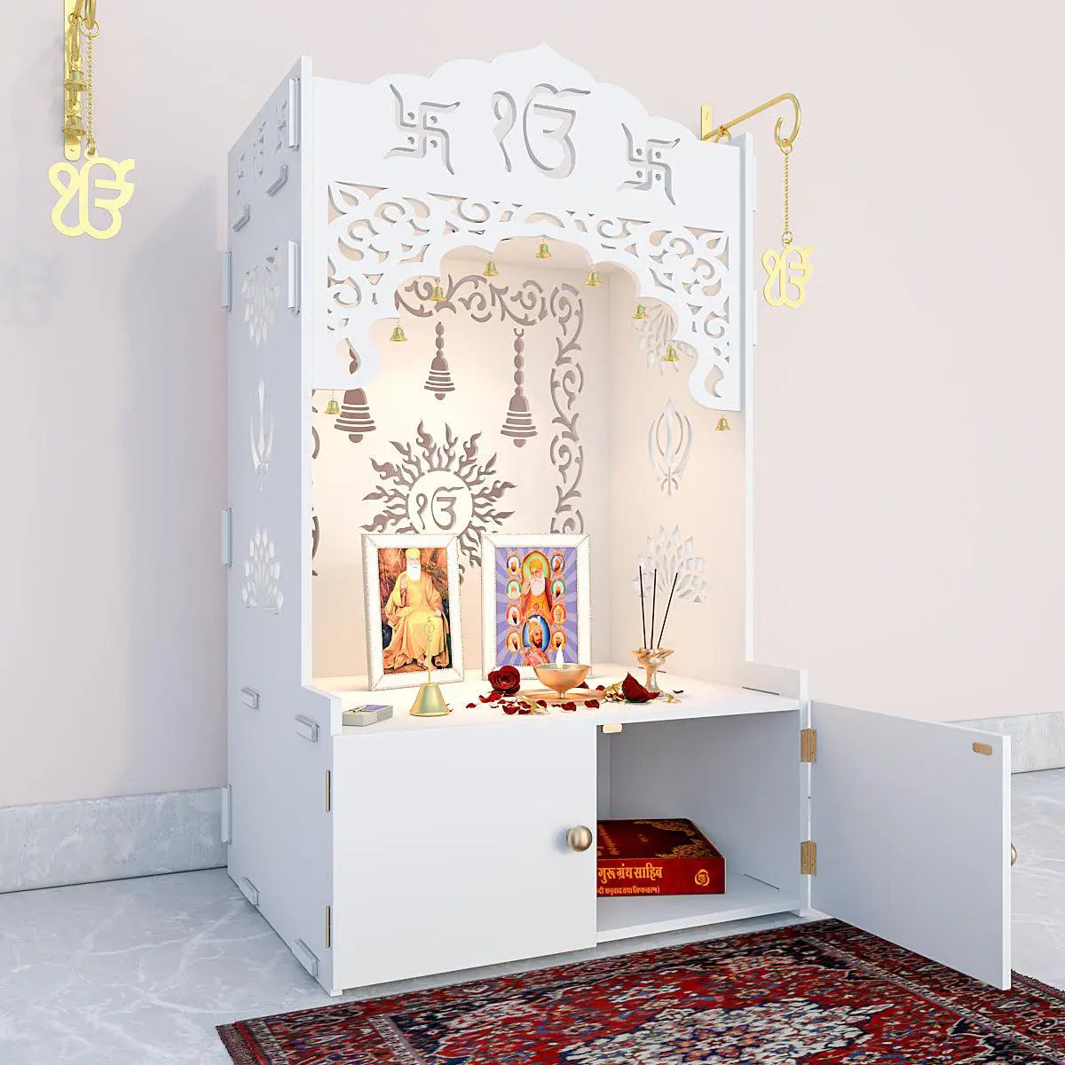 Ek Omkar Serenity Home Temple (Pooja Mandir) with Inbuilt Focus Light - White