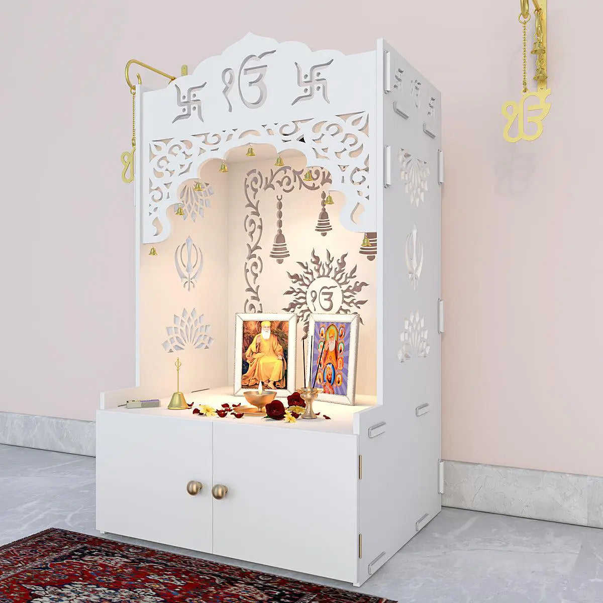 Ek Omkar Serenity Home Temple (Pooja Mandir) with Inbuilt Focus Light - White