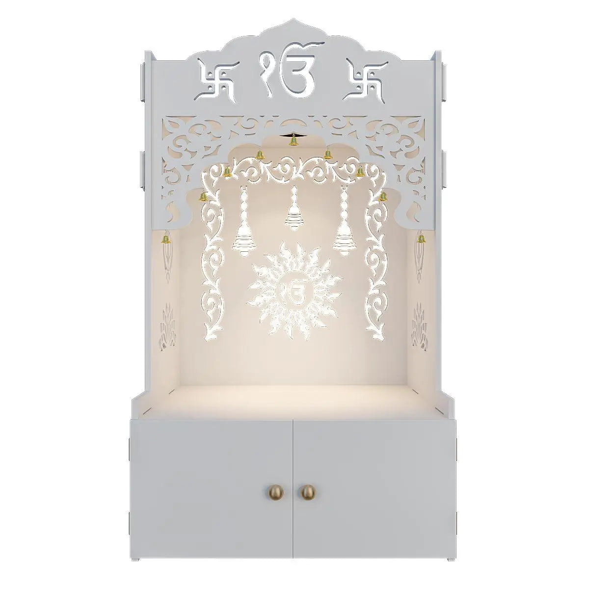 Ek Omkar Serenity Home Temple (Pooja Mandir) with Inbuilt Focus Light - White