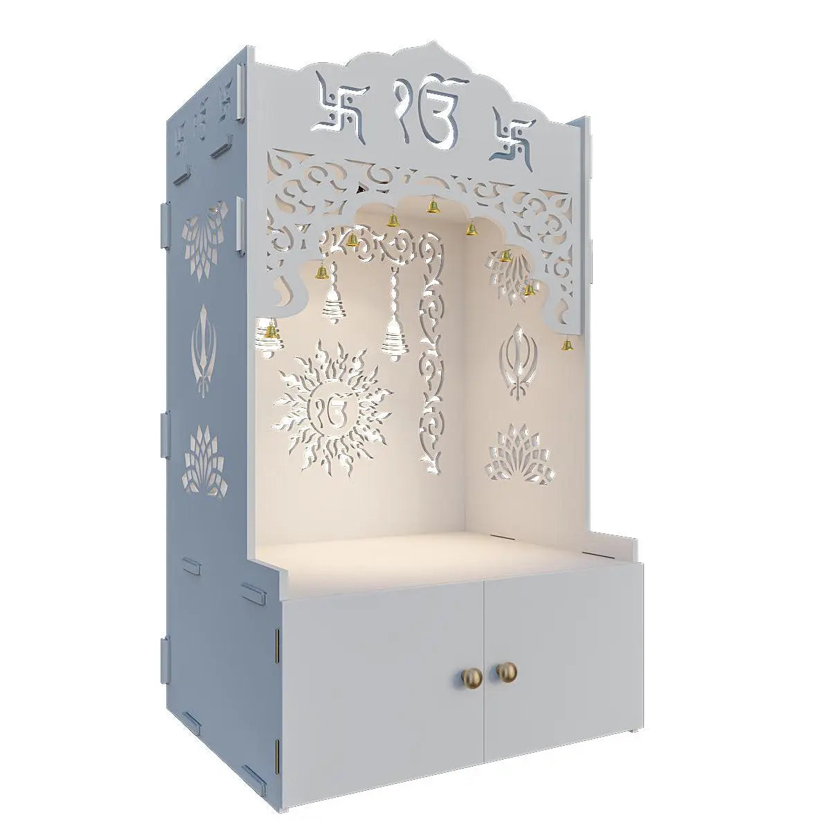 Ek Omkar Serenity Home Temple (Pooja Mandir) with Inbuilt Focus Light - White