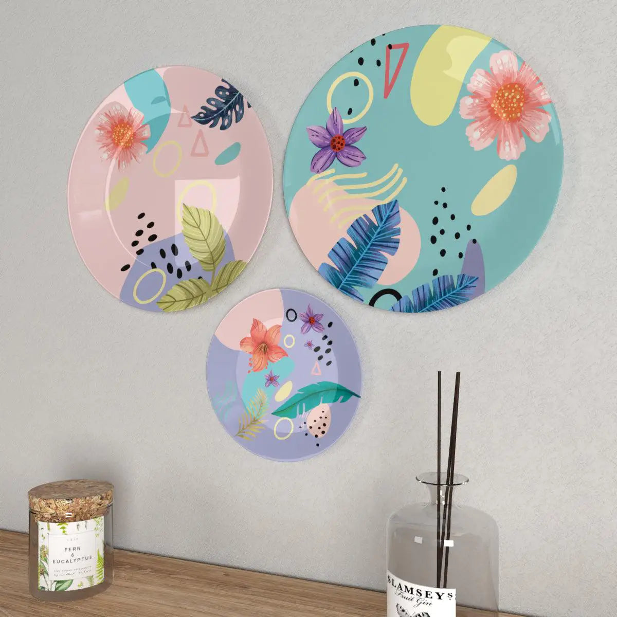Luxury Wall Plates With Abstract Floral Art Pattern' Decorative Wall Hanging Plates.