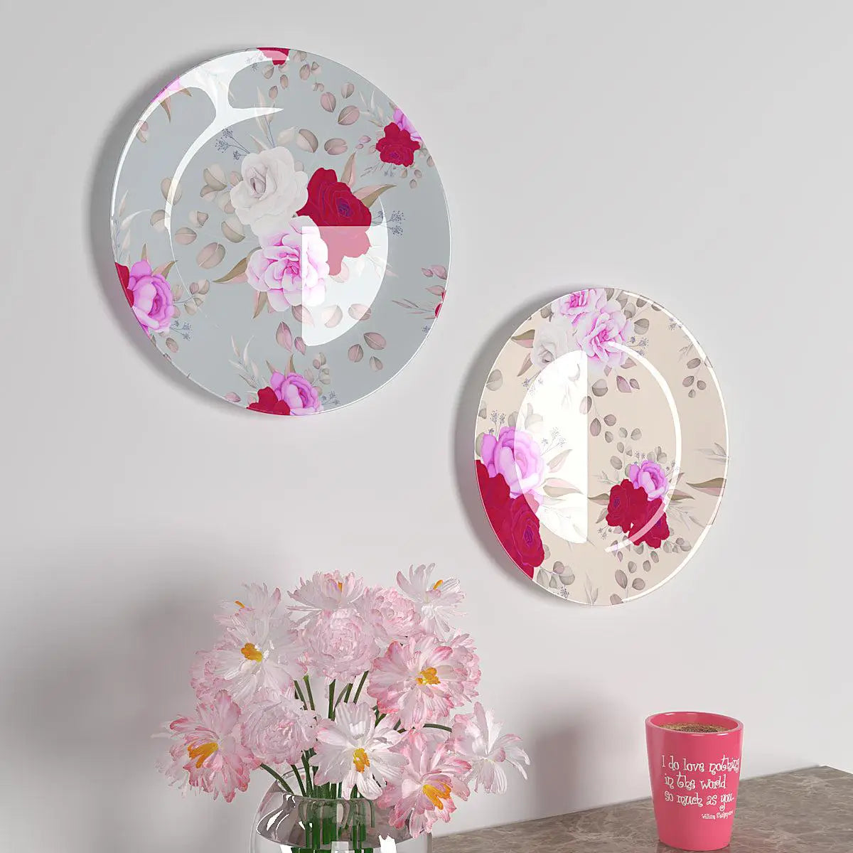 Luxury Wall Plates With Beautiful Rose Flower Pattern Art' Decorative Plate Wall Hanging.