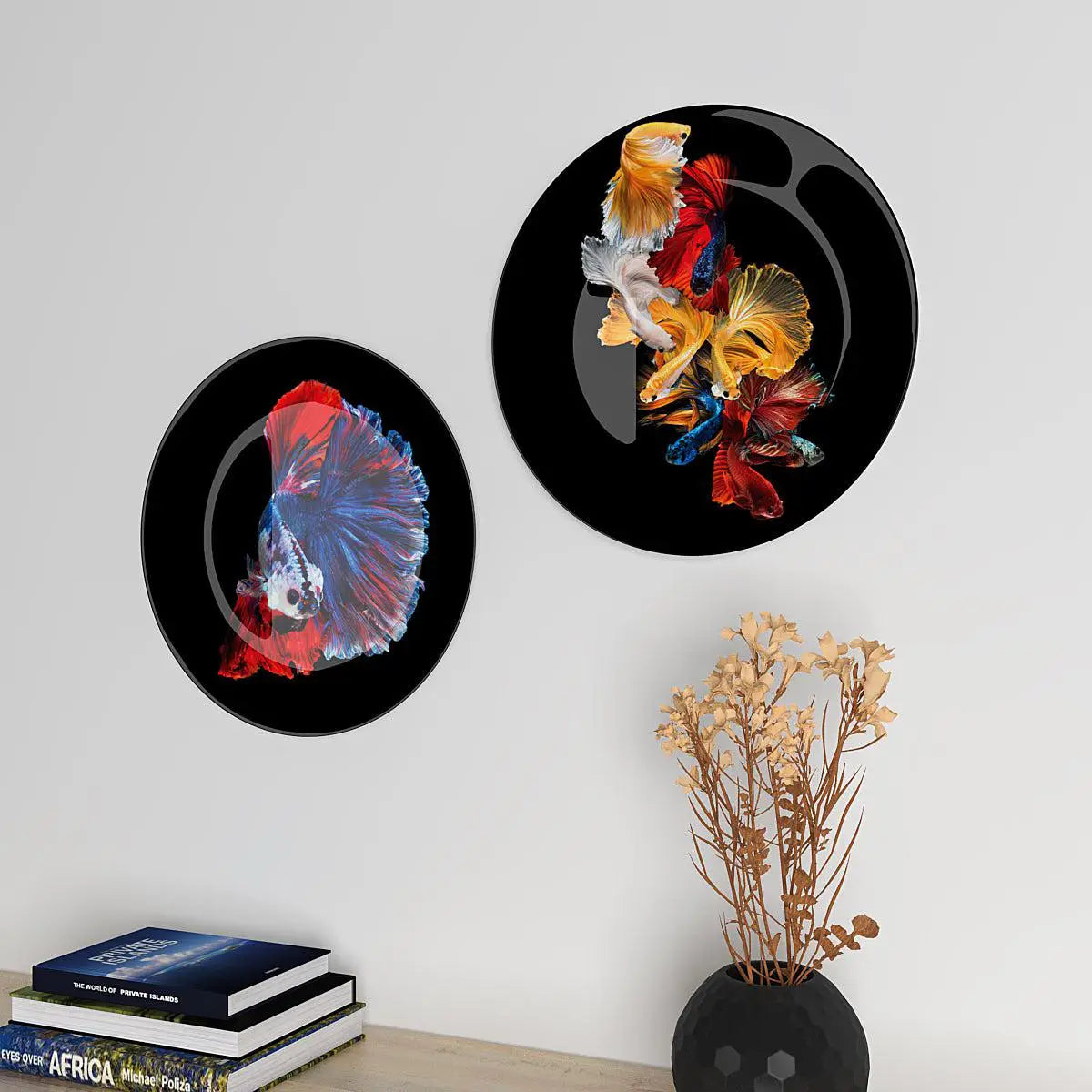 Decorative Wall Plates With Colorful Fish Art Round Shape, Wall Hanging.