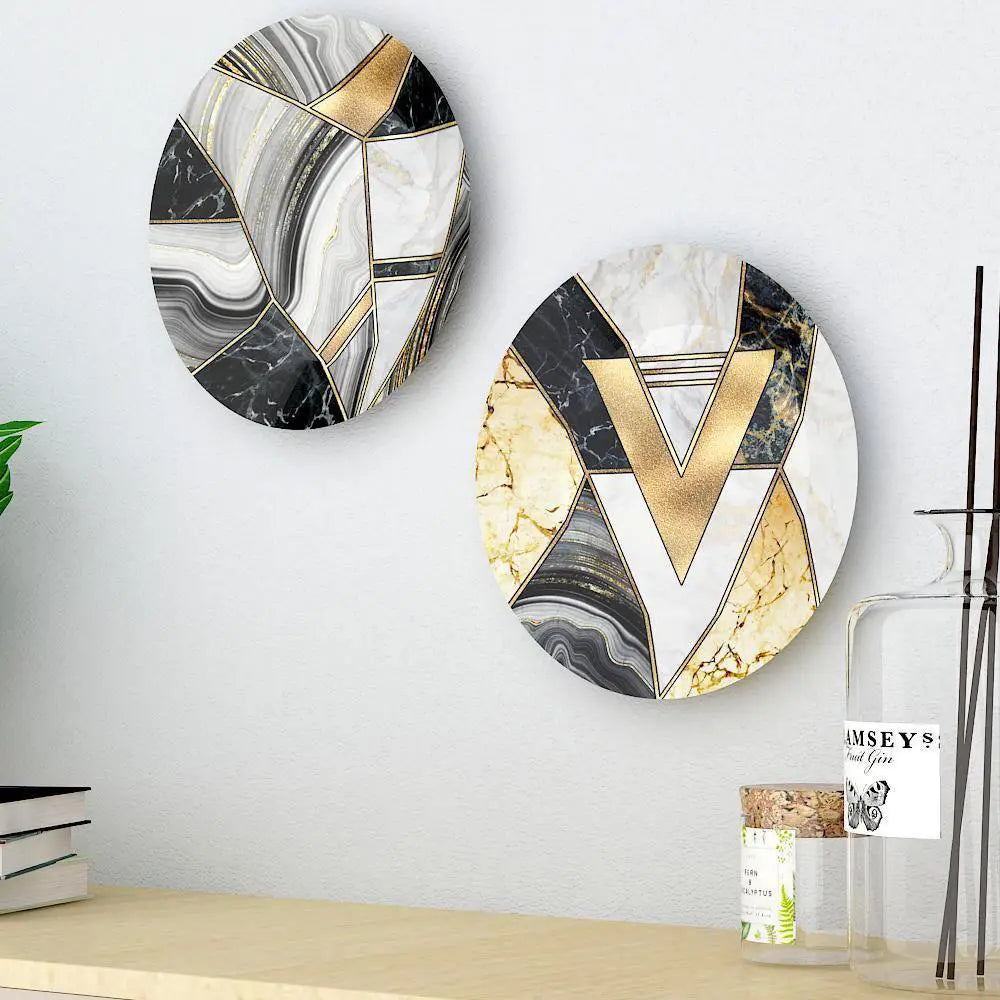 Luxury Decorative Wall Plates With Marble Texture Geometric Art, Wall Hanging.
