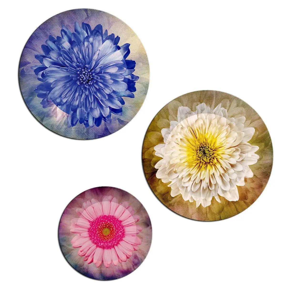 Set of 3 Decorative Wall Plates With Flower Art Design, Wall Hanging Plate