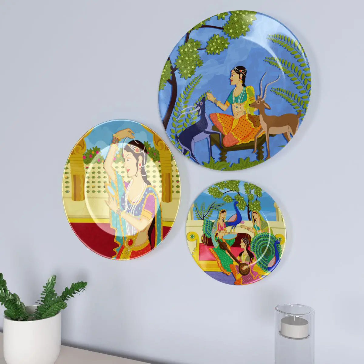 Decorative Wall Plates with Beautiful Madhubani Art Wall Hanging Plate Set of 2