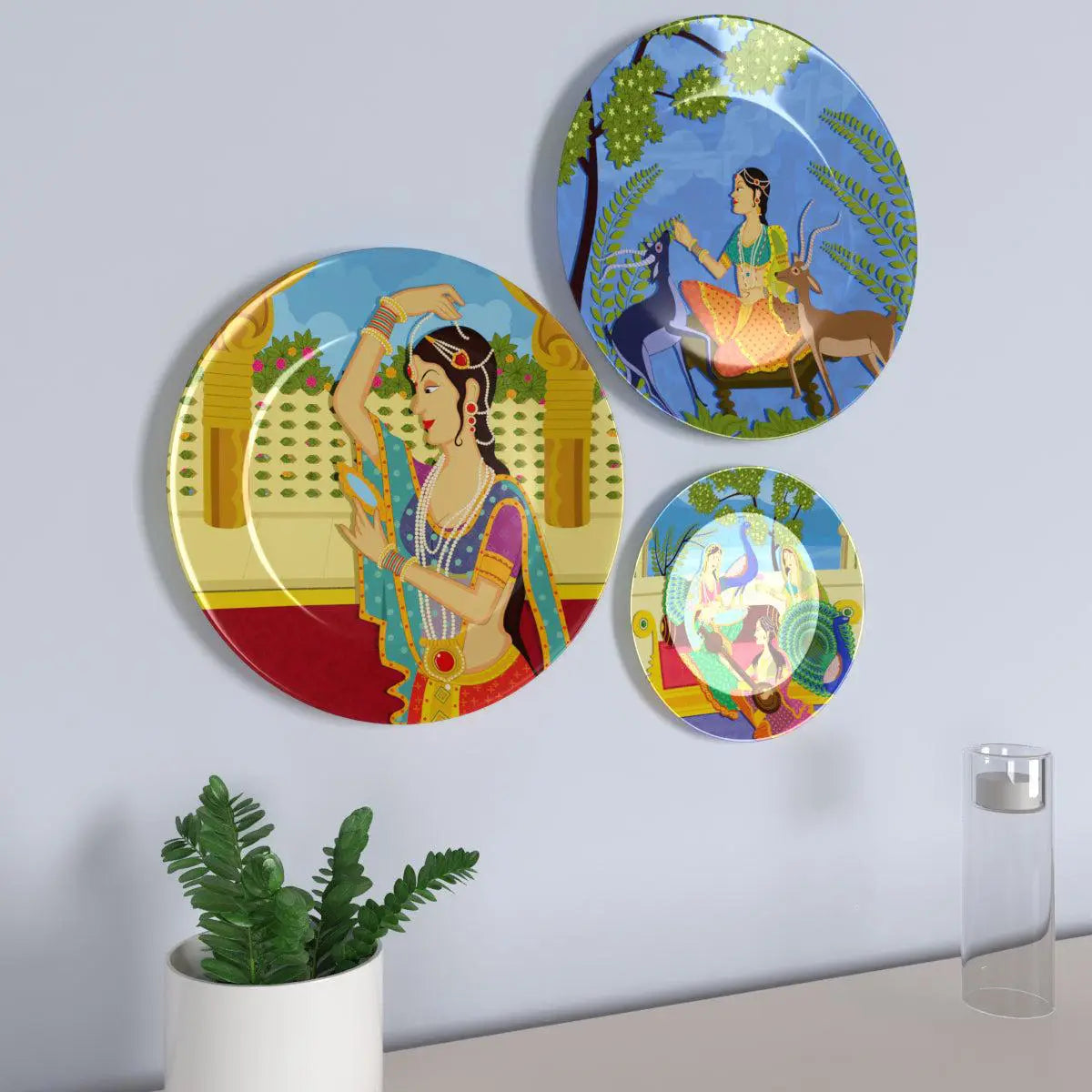 Decorative Wall Plates with Beautiful Madhubani Art Wall Hanging Plate Set of 2