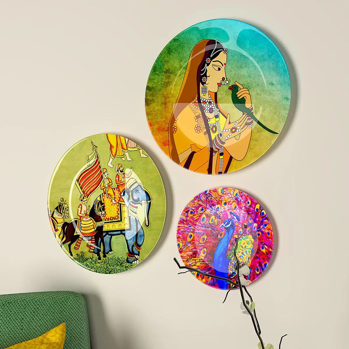 Decorative Wall Plates with Beautiful Madhubani Art Wall Hanging Plate Set of 3