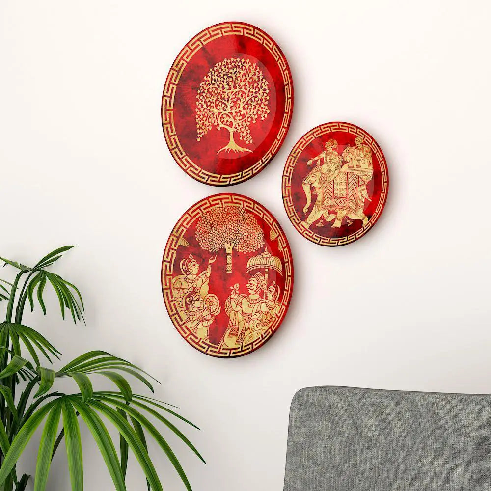 Decorative Wall Plates with Beautiful Madhubani Art Wall Hanging Plate Set of 4