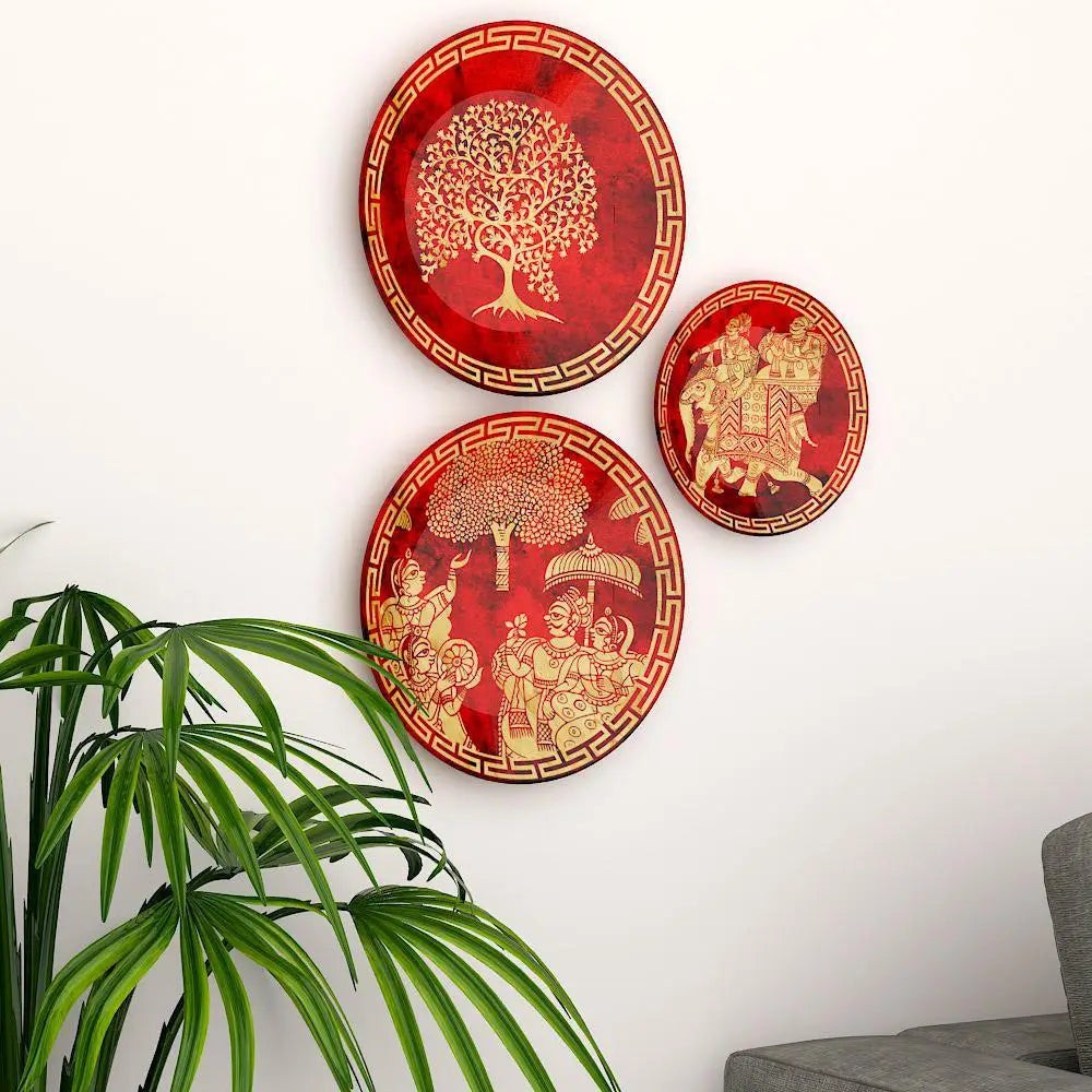 Decorative Wall Plates with Beautiful Madhubani Art Wall Hanging Plate Set of 4