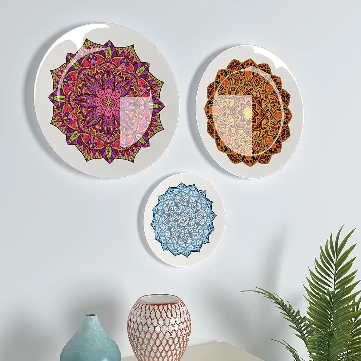 Decorative Wall Plates with Beautiful Mandala Art Wall Hanging Plate Set of 2