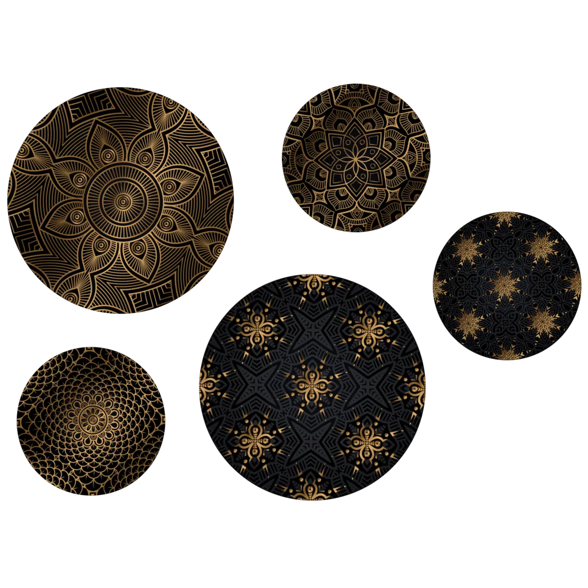 Decorative Wall Plates In Black Golden Abstract Floral Design Set Of 5