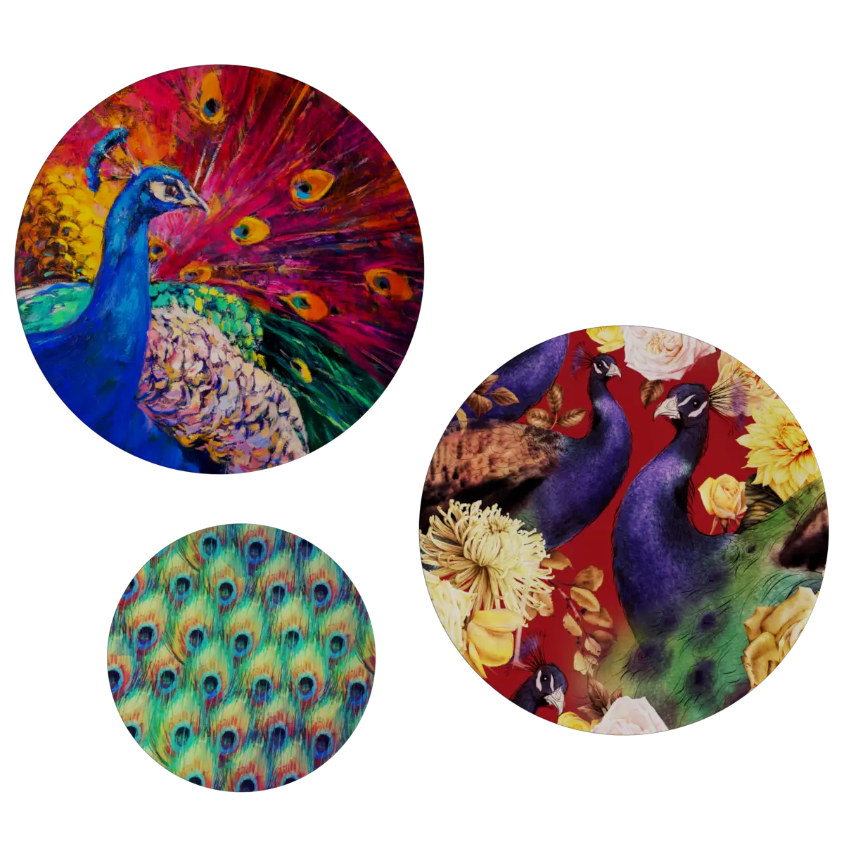 Decorative Wall Plates In Vibrant Peacock Design Set Of 3