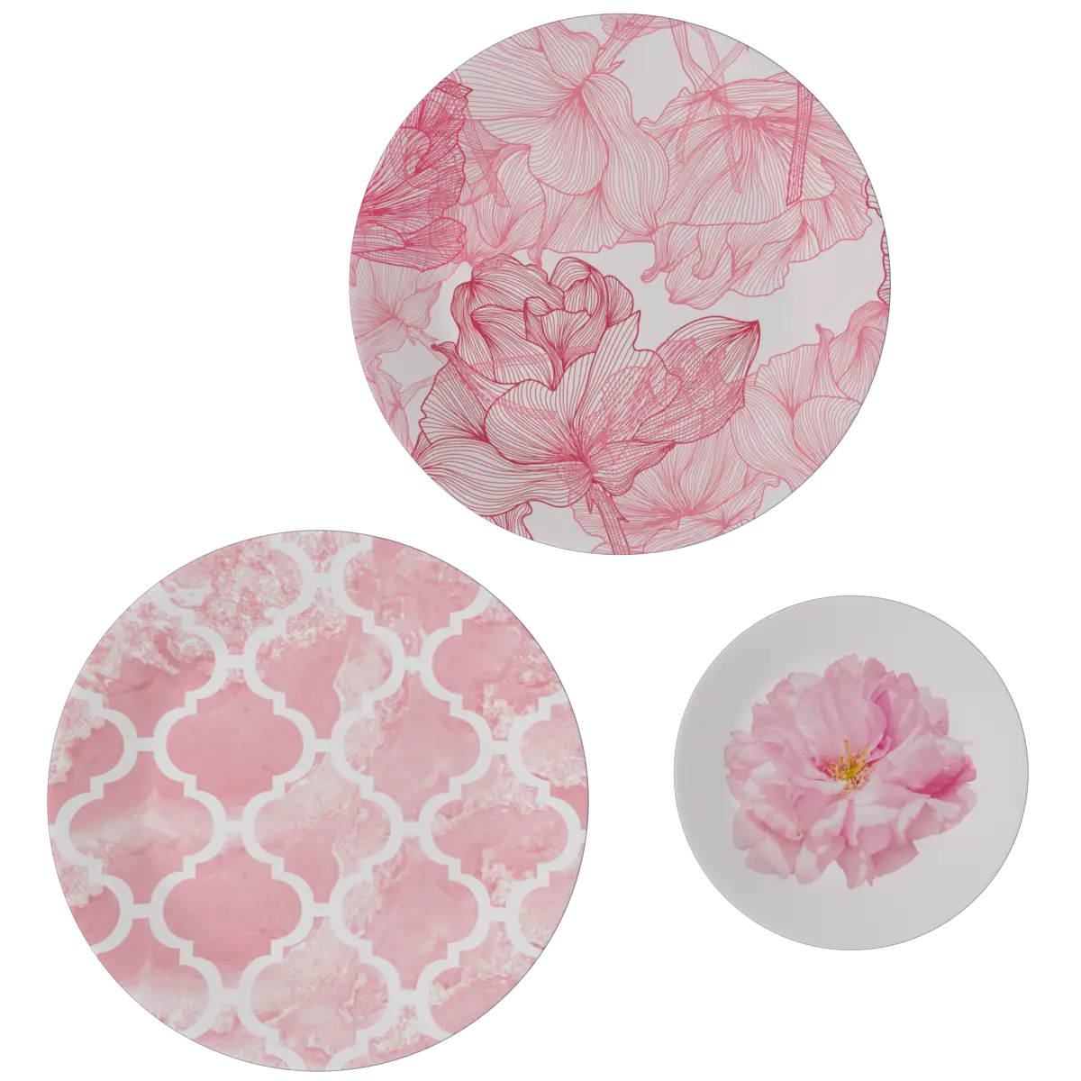 Decorative Wall Plates In Pink Abstract Floral Design Set Of 3