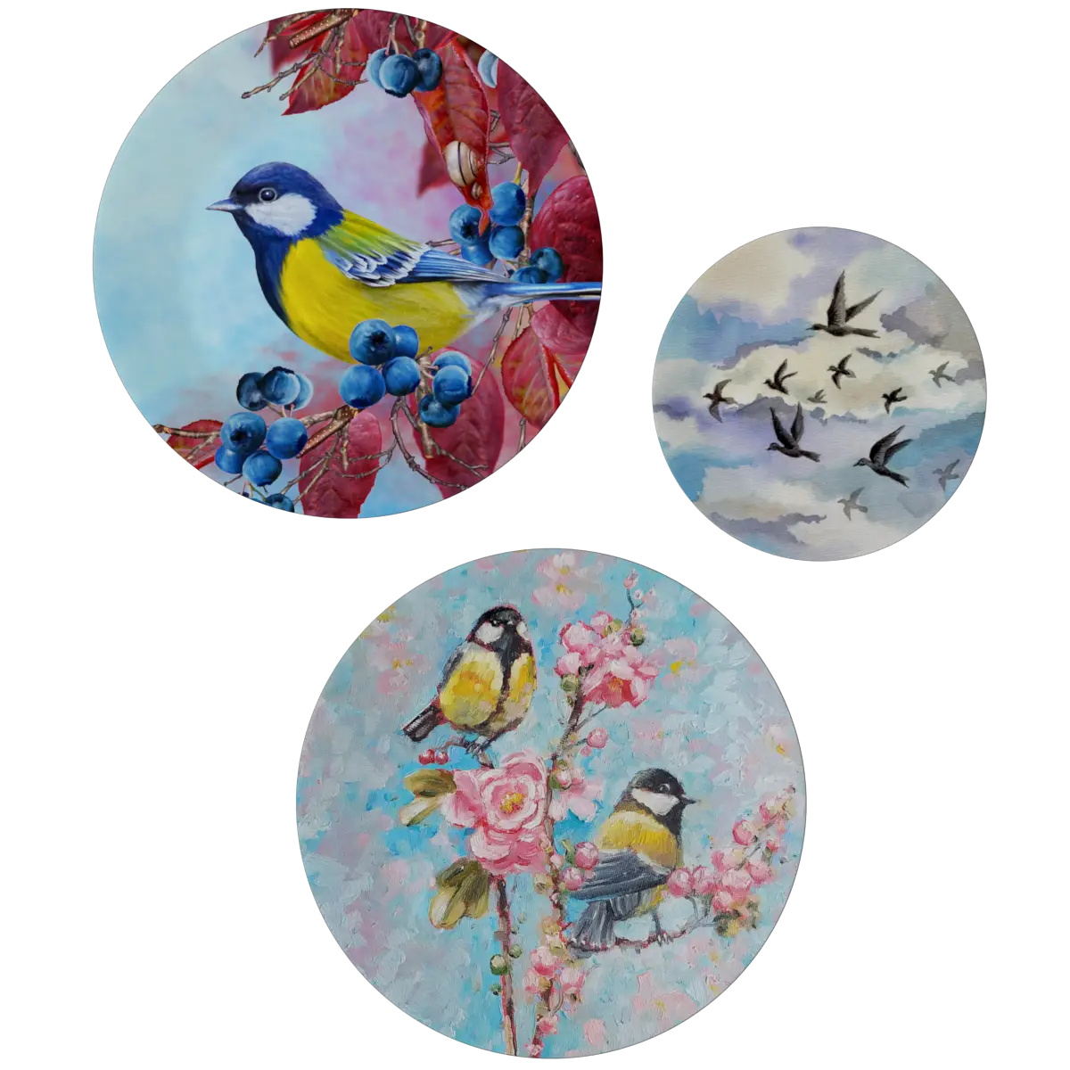 Decorative Wall Plates In Colorful Humming Bird Design Set Of 3