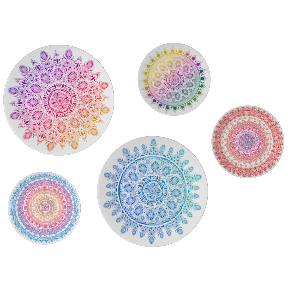 Decorative Wall Plates In Bohemian Mandala Design Set Of 5