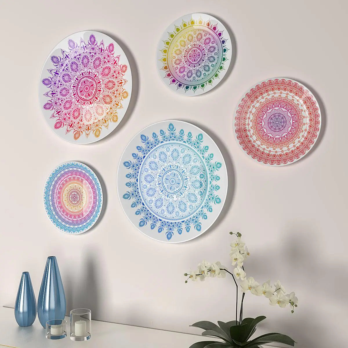 Decorative Wall Plates In Bohemian Mandala Design Set Of 5