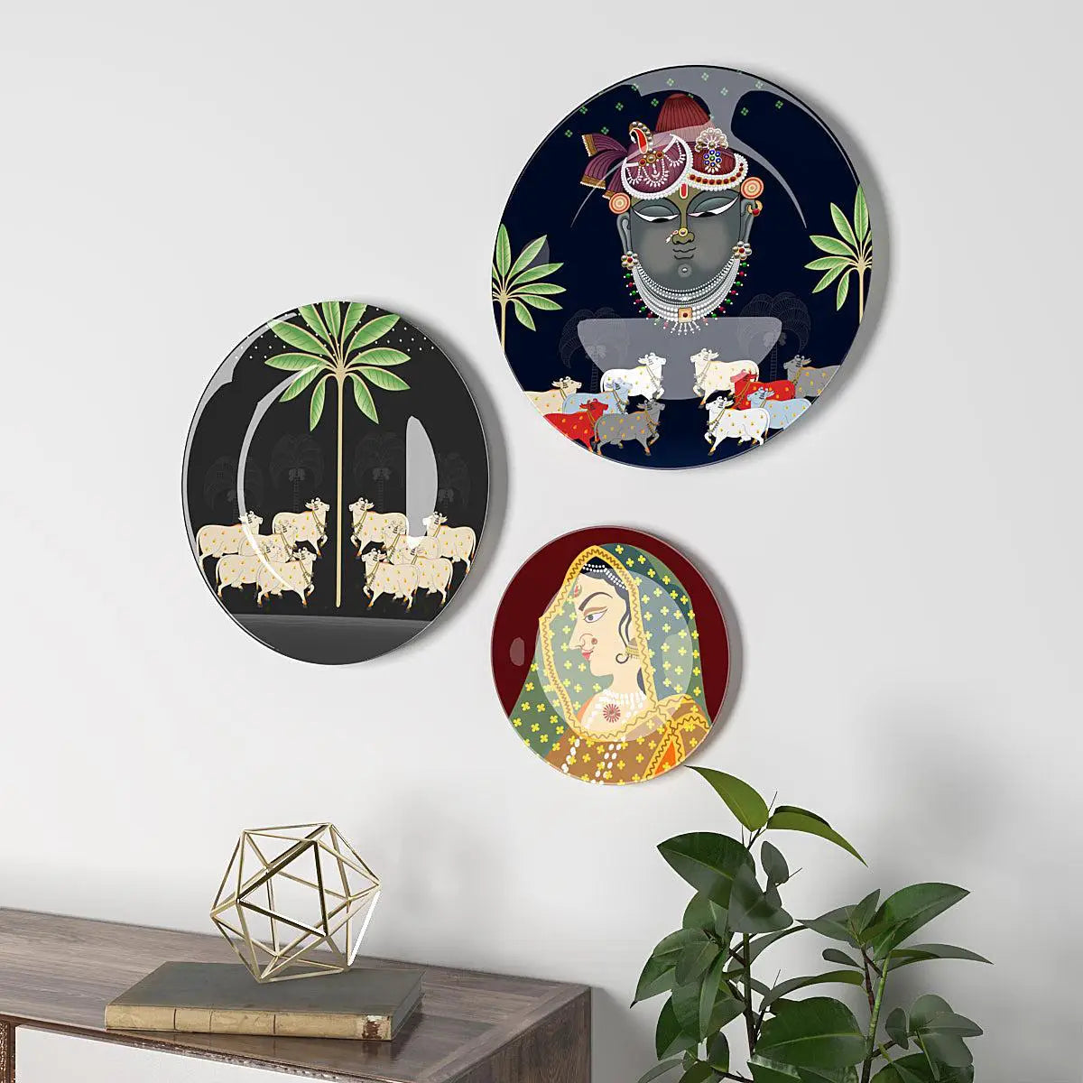 Decorative Wall Plates In Radha Krishna Pichhwai Design Set Of 3