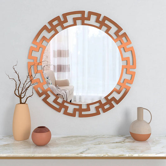 Modern Geometric Designer Copper finish Round Vanity Mirror