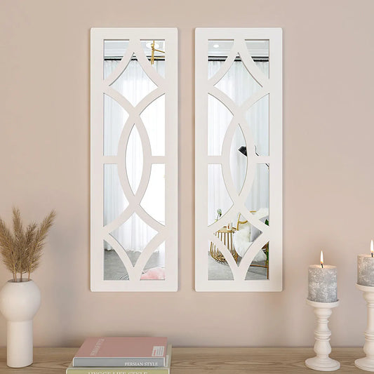Set of 2 Vintage Wooden Frame Decorative Wall Mirror/ Wall Art Decor - White Finish