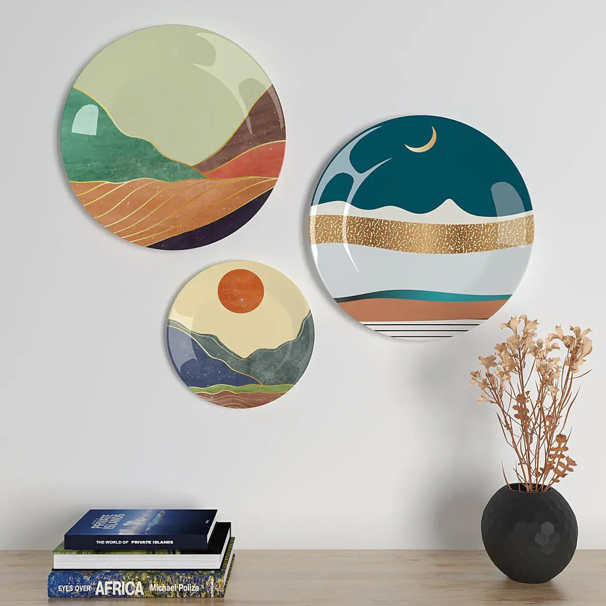 Homscape - Decorative Wall Plates With Modern Art Scenery Design, Wall Hanging.