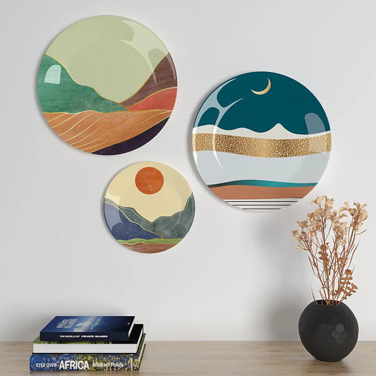 Homscape - Decorative Wall Plates With Modern Art Scenery Design, Wall Hanging.