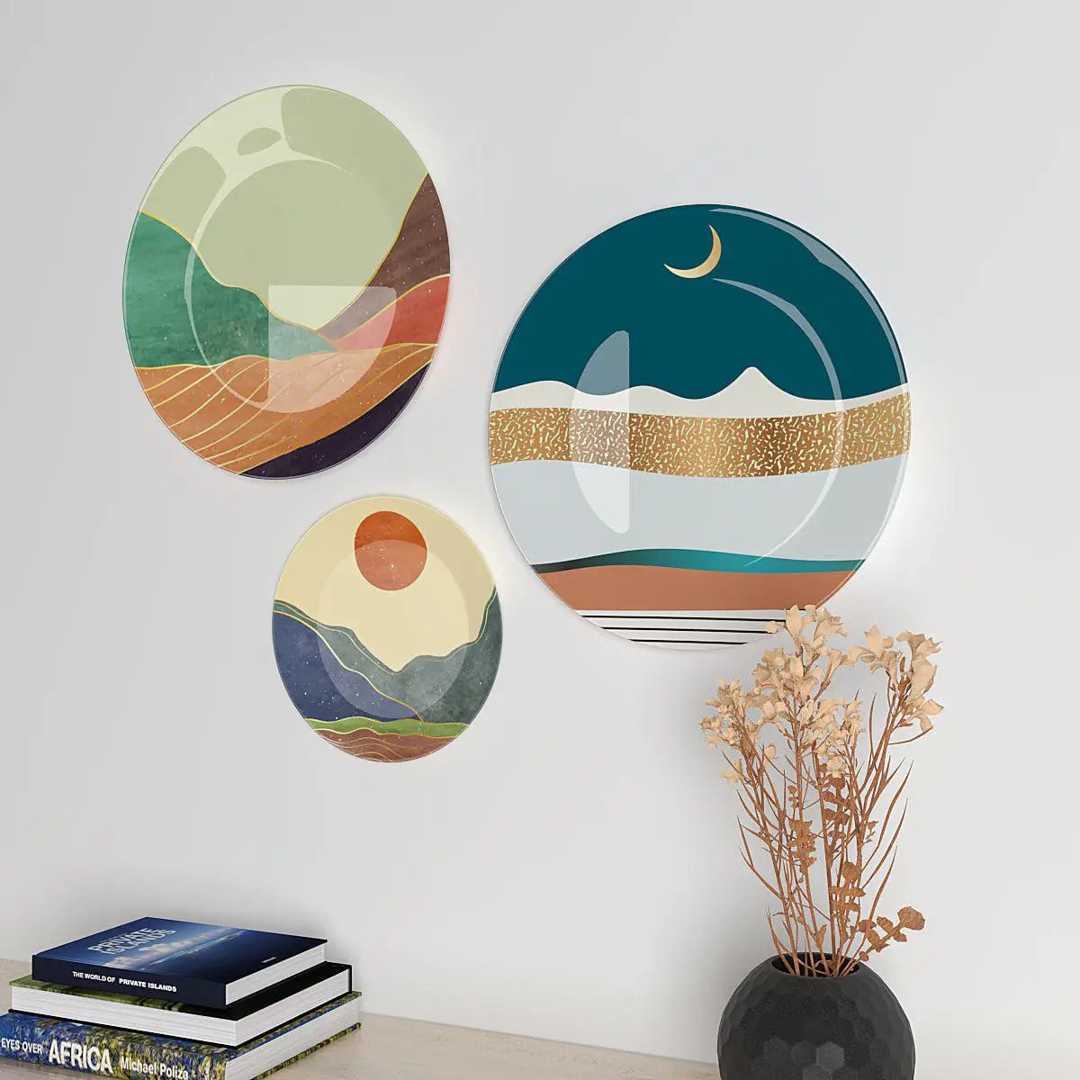 Decorative Wall Plates With Modern Art Scenery Design, Wall Hanging.