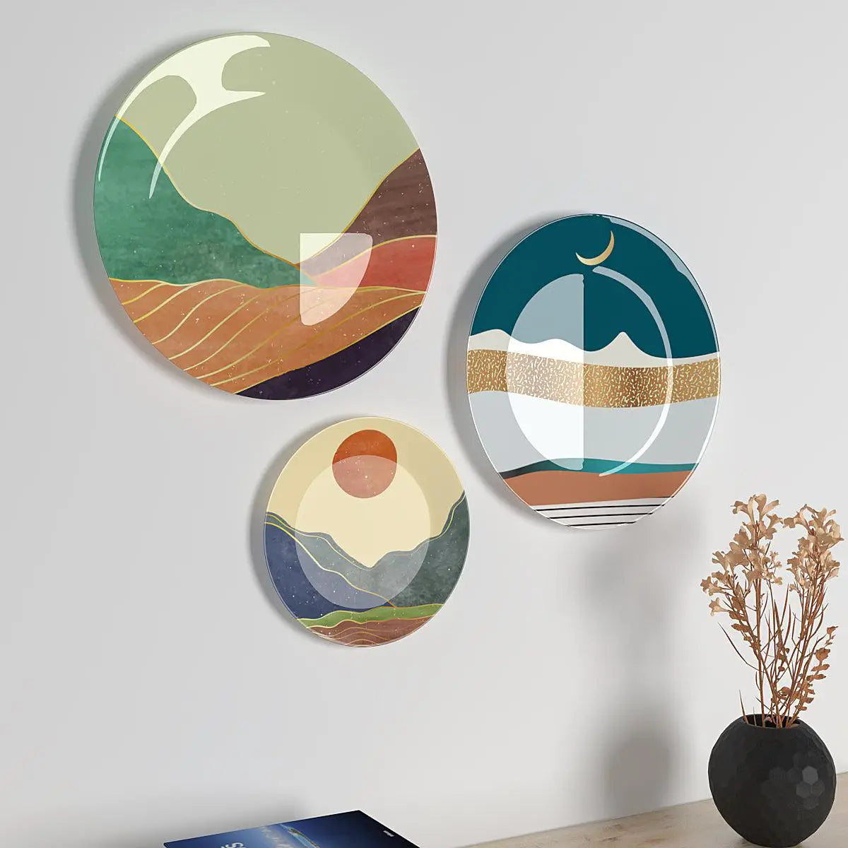 Decorative Wall Plates With Modern Art Scenery Design, Wall Hanging.