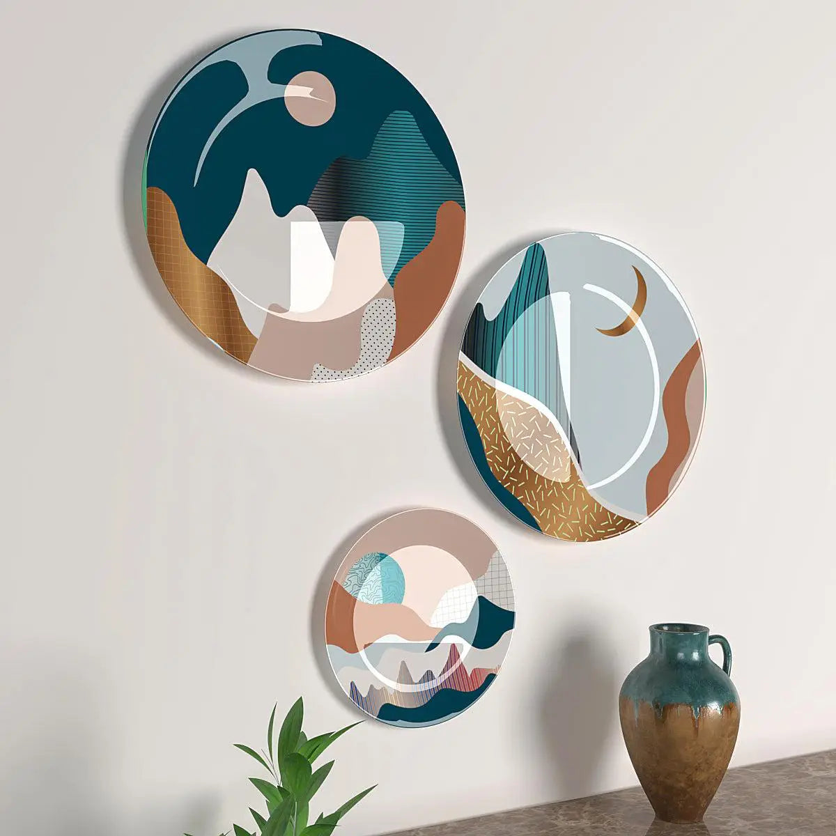 Decorative Wall Plates With Modern Art Design Round Shape, Wall Hanging.