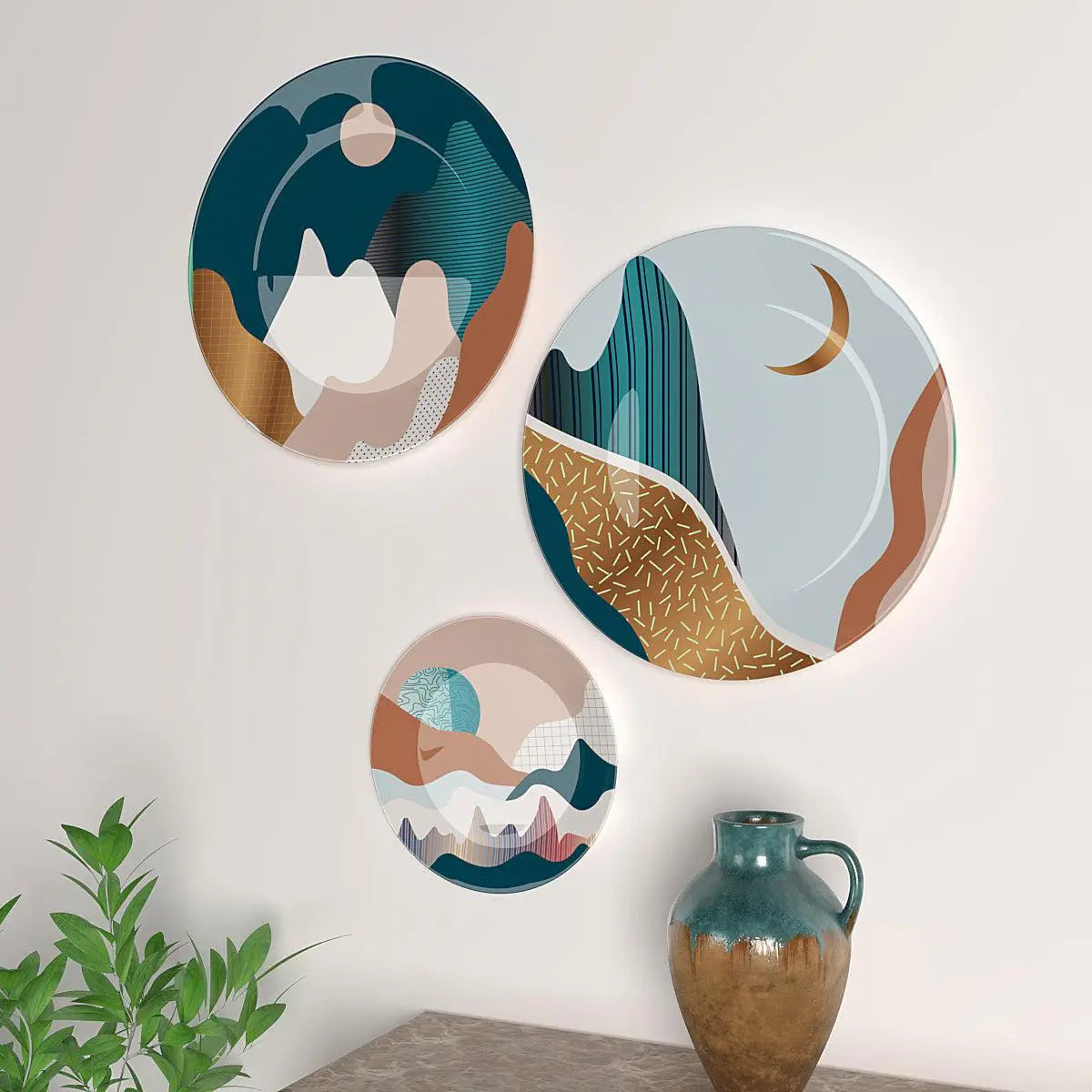 Decorative Wall Plates With Modern Art Design Round Shape, Wall Hanging.