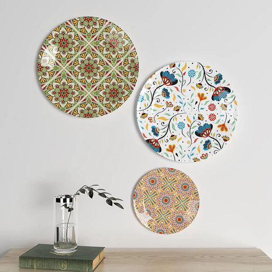 Homscape - Luxury Decorative Wall Plates With Floral Art, Wall Hanging.