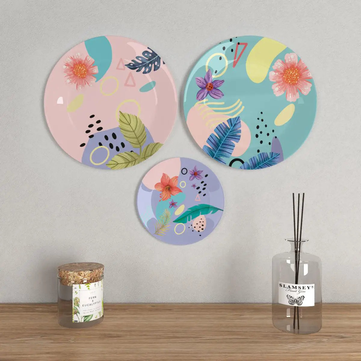 Homscape - Luxury Wall Plates With Abstract Floral Art Pattern' Decorative Wall Hanging Plates.