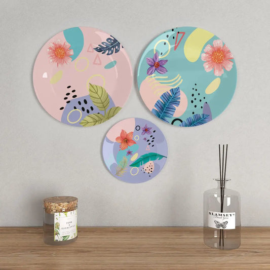 Homscape - Luxury Wall Plates With Abstract Floral Art Pattern' Decorative Wall Hanging Plates.