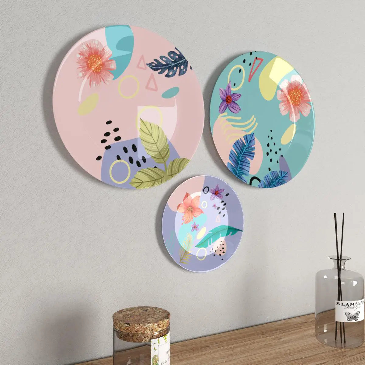 Luxury Wall Plates With Abstract Floral Art Pattern' Decorative Wall Hanging Plates.