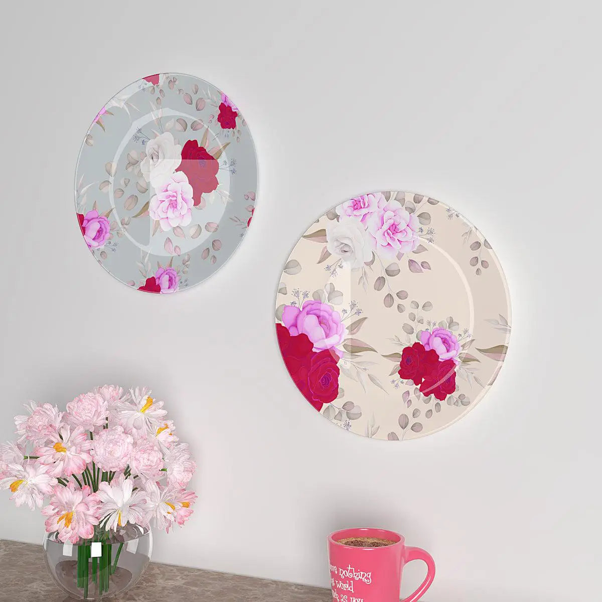 Luxury Wall Plates With Beautiful Rose Flower Pattern Art' Decorative Plate Wall Hanging.
