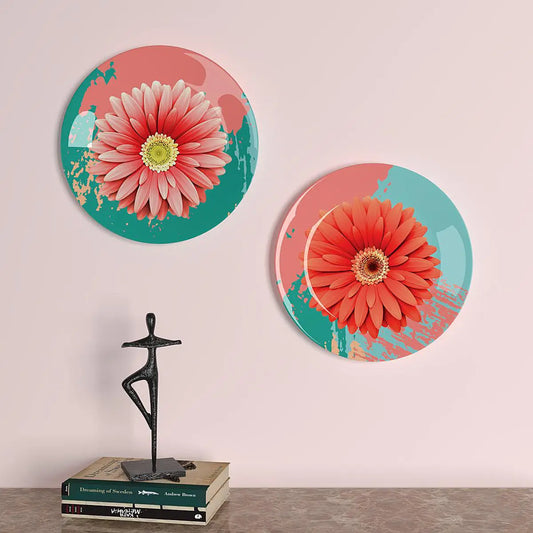 Homscape - Luxury Wall Plates With Daisy Flower Art Round Shape Decorative Plate, Wall Hanging.