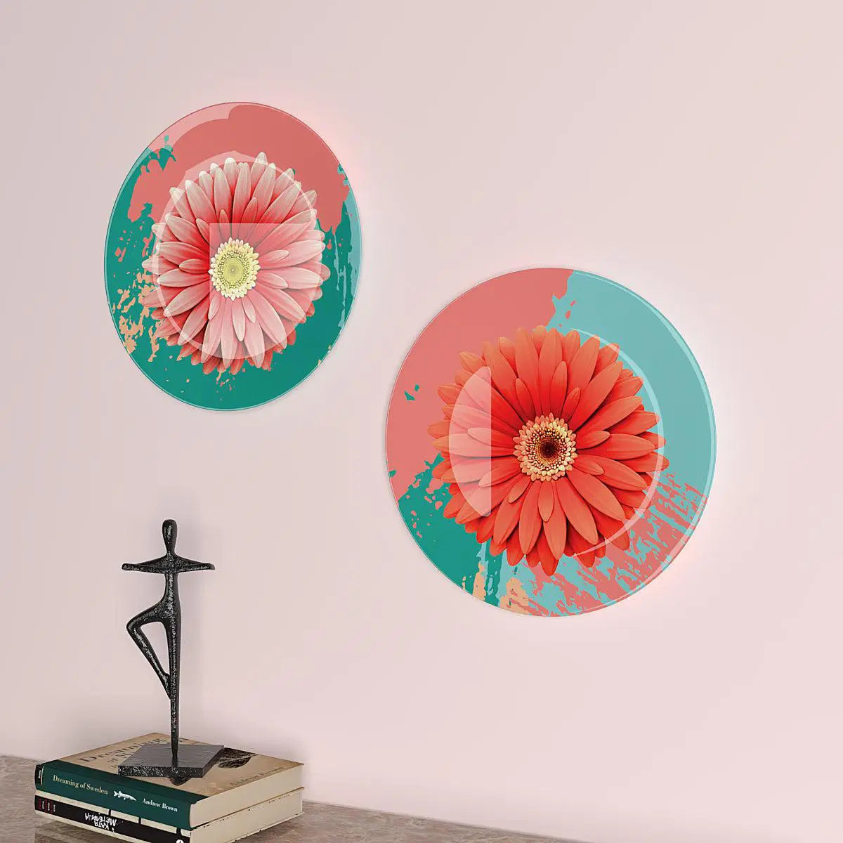 Luxury Wall Plates With Daisy Flower Art Round Shape Decorative Plate, Wall Hanging.