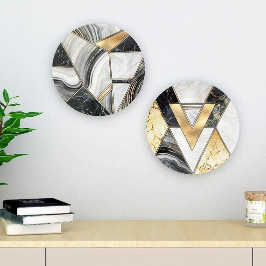 Homscape - Luxury Decorative Wall Plates With Marble Texture Geometric Art, Wall Hanging.