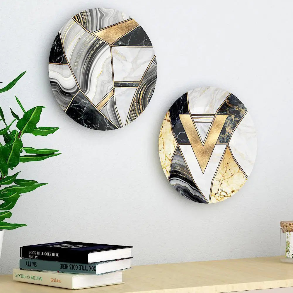 Luxury Decorative Wall Plates With Marble Texture Geometric Art, Wall Hanging.