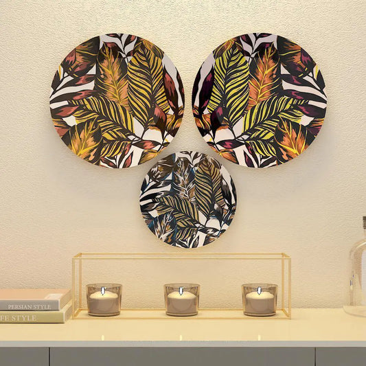 Homscape - Luxury Decorative Wall Plates With Leaves Art Pattern Design, Wall Hanging.