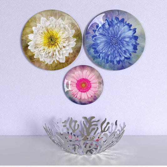 Homscape - Set of 3 Decorative Wall Plates With Flower Art Design, Wall Hanging Plate
