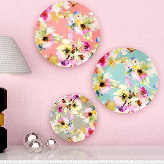 Homscape - Luxury Floral Design Decorative Wall Plates, Wall Hanging Plate Set